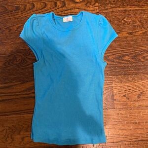 Bright Aqua Ribbed Tee with Puff Cap Sleeves